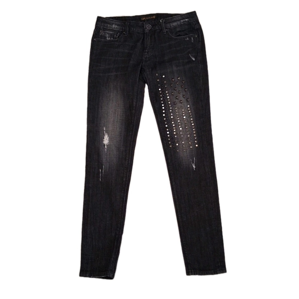 Cult of Individuality Teaser Skinny Jeans Skull Stud Punk Size 28 Black Distress